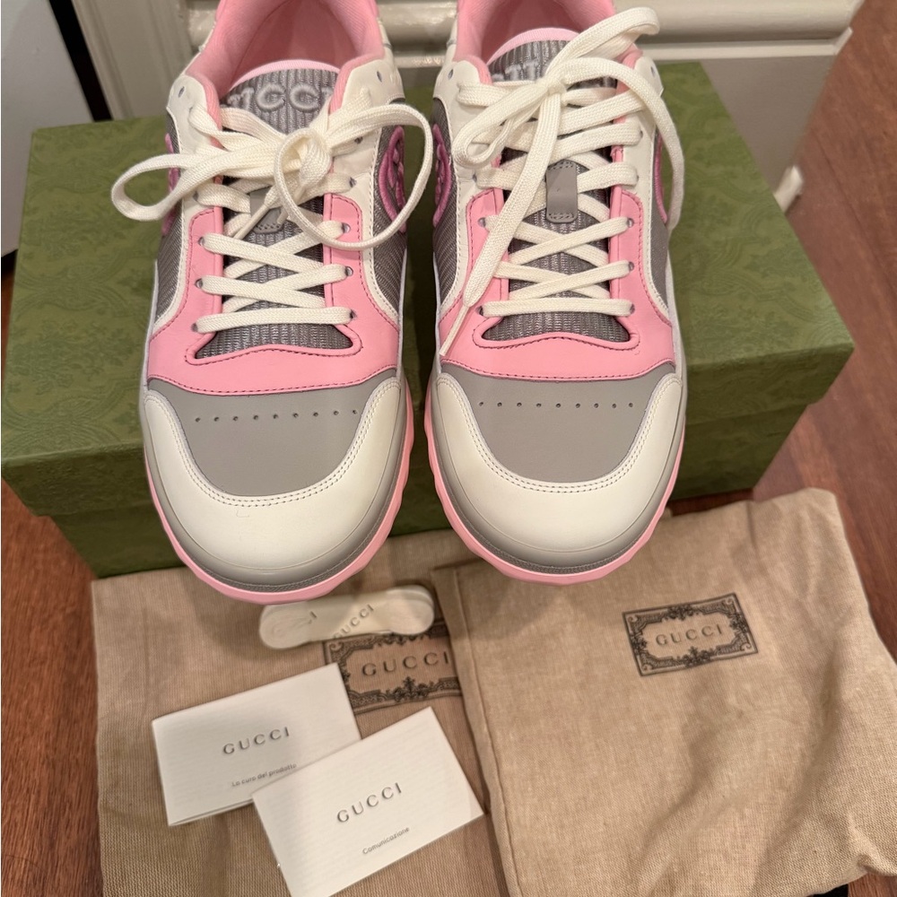Gucci Mac80 Pink & Grey Calfskin Leather Sneakers - Picture 13 of 16